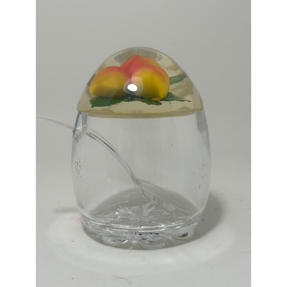 Vintage Acrylic Peach Jam Honey Pot Jar with Lid and Spoon Retro Kitsch Decor